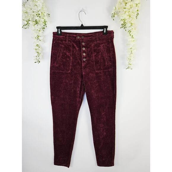 American Eagle Super Stretch High Rise Corduroy Pants Sz 12 Burgundy Button Fly - Picture 1 of 12